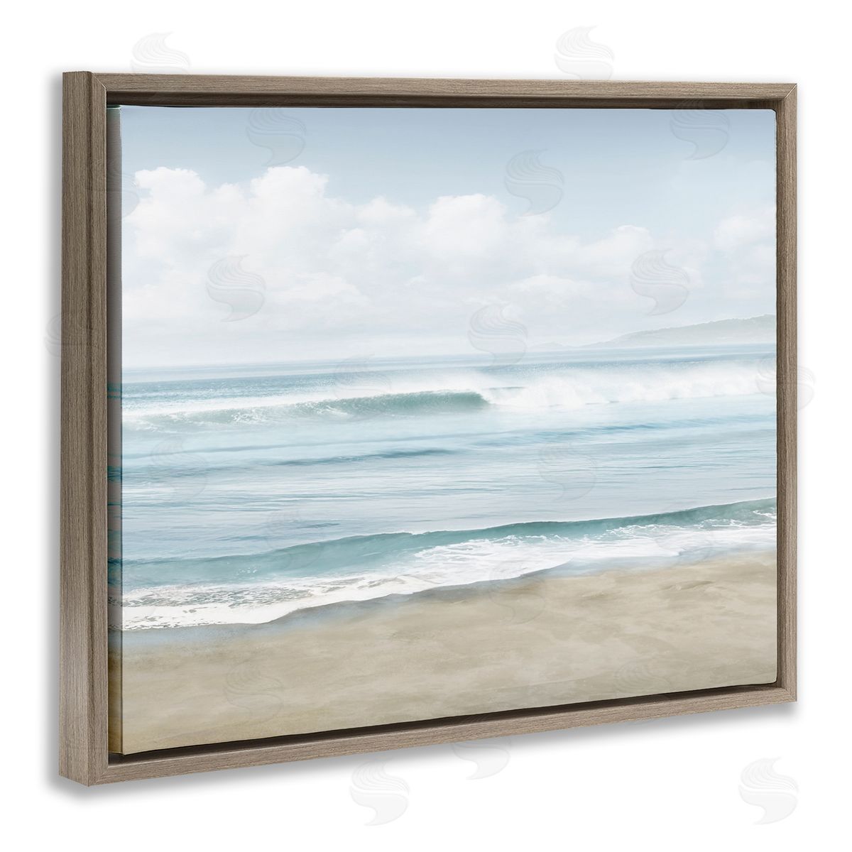 Mike Calascibetta Soothing Beach Waves Brown Floating Frame Canvas Wall Art Print