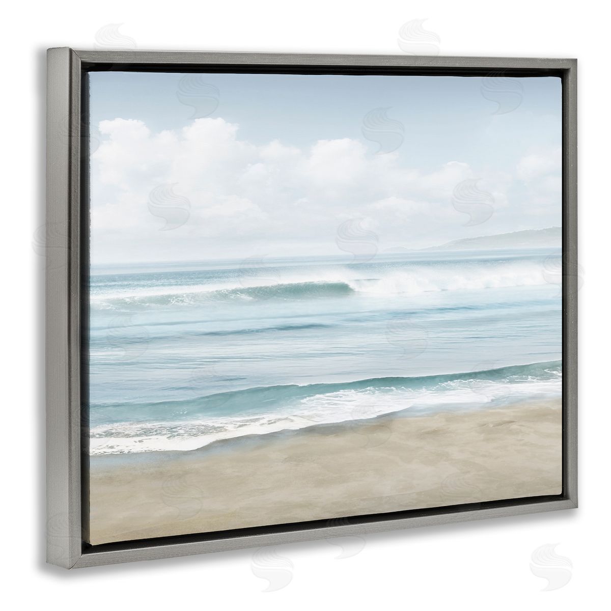 Mike Calascibetta Soothing Beach Waves Gray Floating Frame Canvas Wall Art Print
