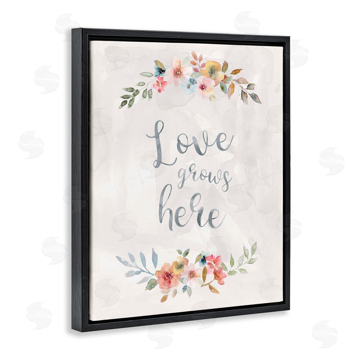 Carol Robinson Floral Love Grows Here Black Floating Frame Canvas Wall Art Print