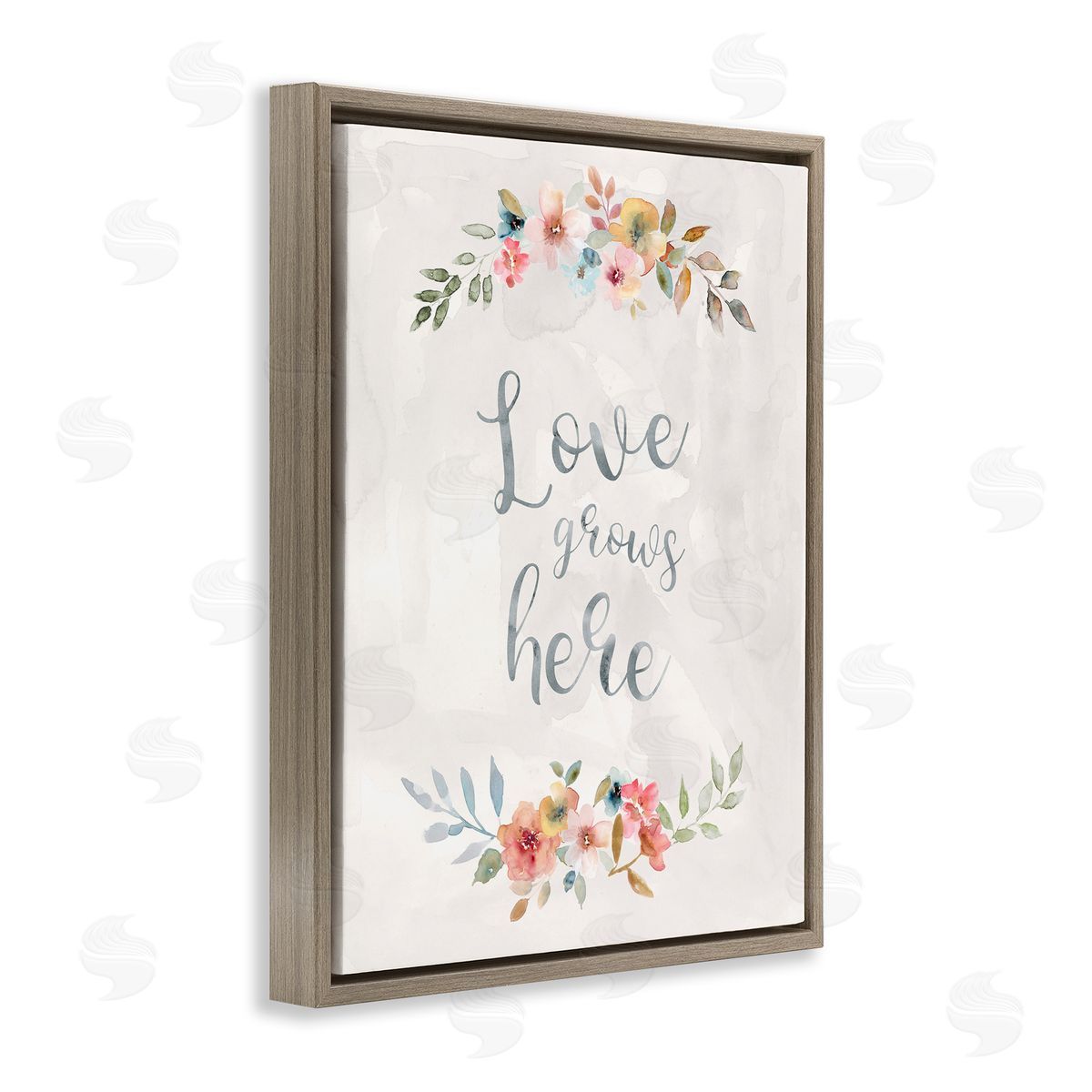 Carol Robinson Floral Love Grows Here Brown Floating Frame Canvas Wall Art Print