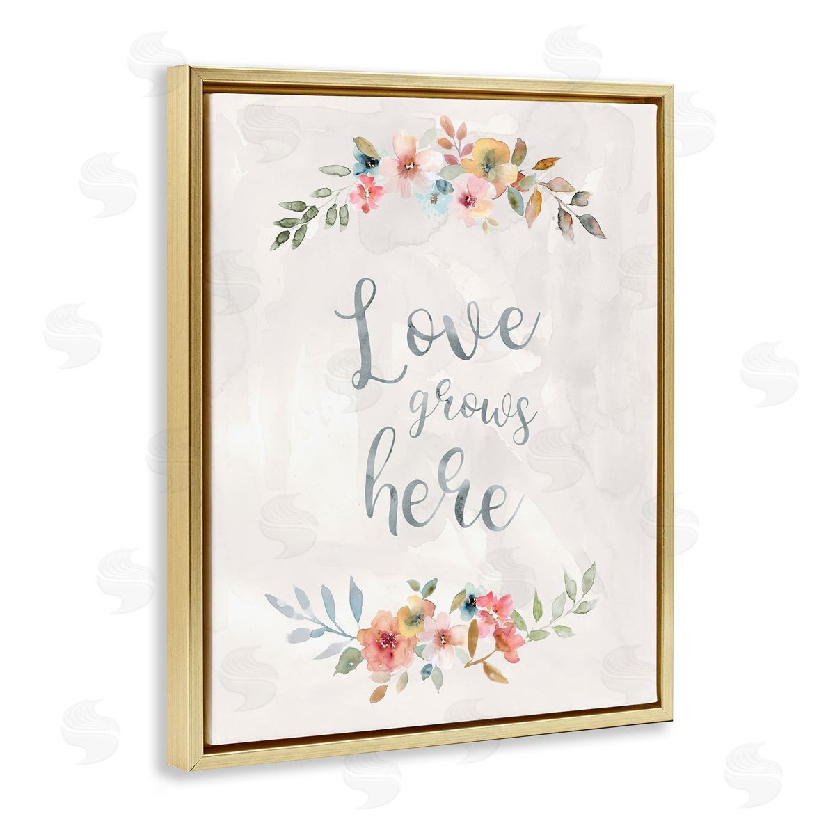 Carol Robinson Floral Love Grows Here Gold Floating Frame Canvas Wall Art Print