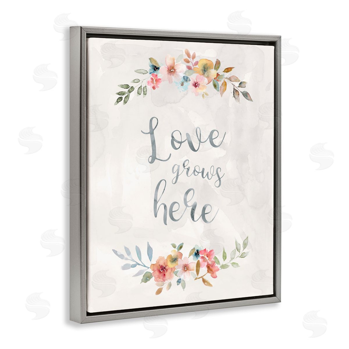 Carol Robinson Floral Love Grows Here Gray Floating Frame Canvas Wall Art Print