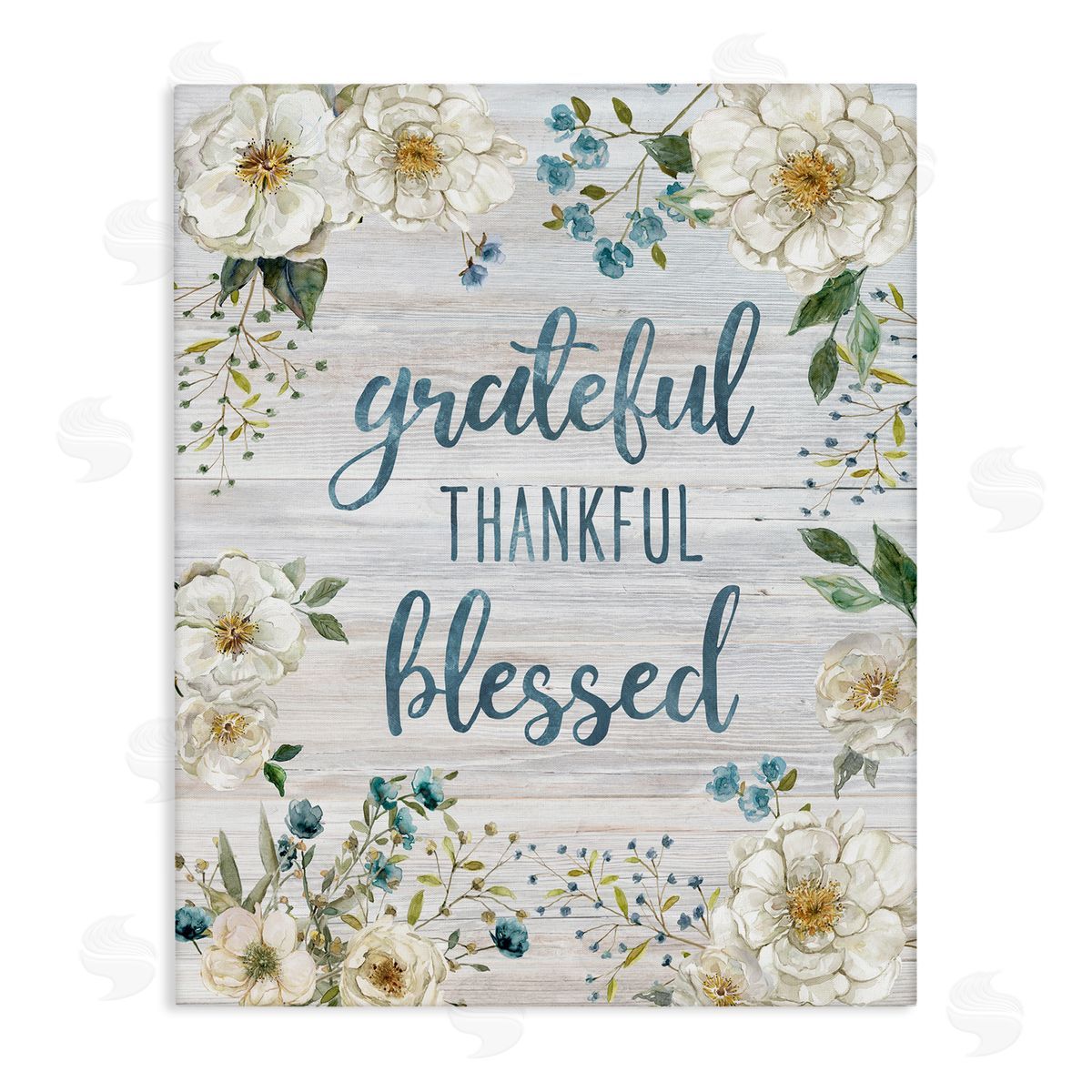 Carol Robinson Floral Gratitude Phrases Canvas Wall Art Print