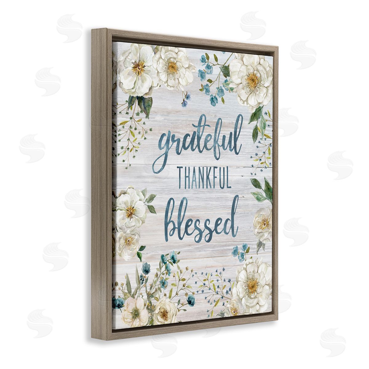 Carol Robinson Floral Gratitude Phrases Brown Floating Frame Canvas Wall Art Print