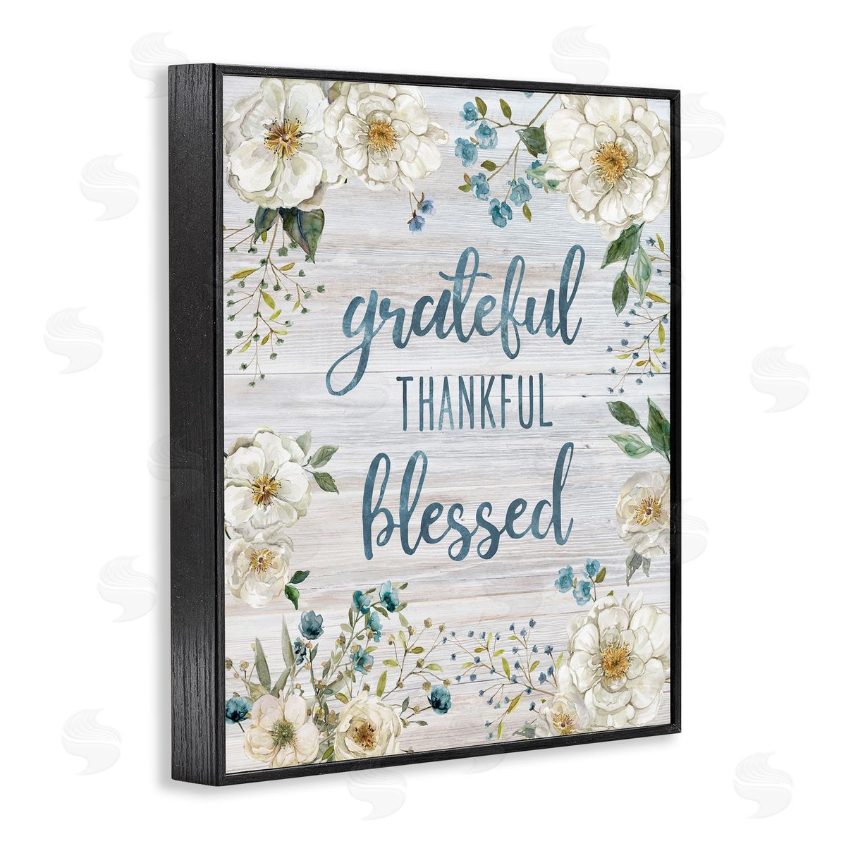 Carol Robinson Floral Gratitude Phrases Black Framed Giclee Wall Art Print