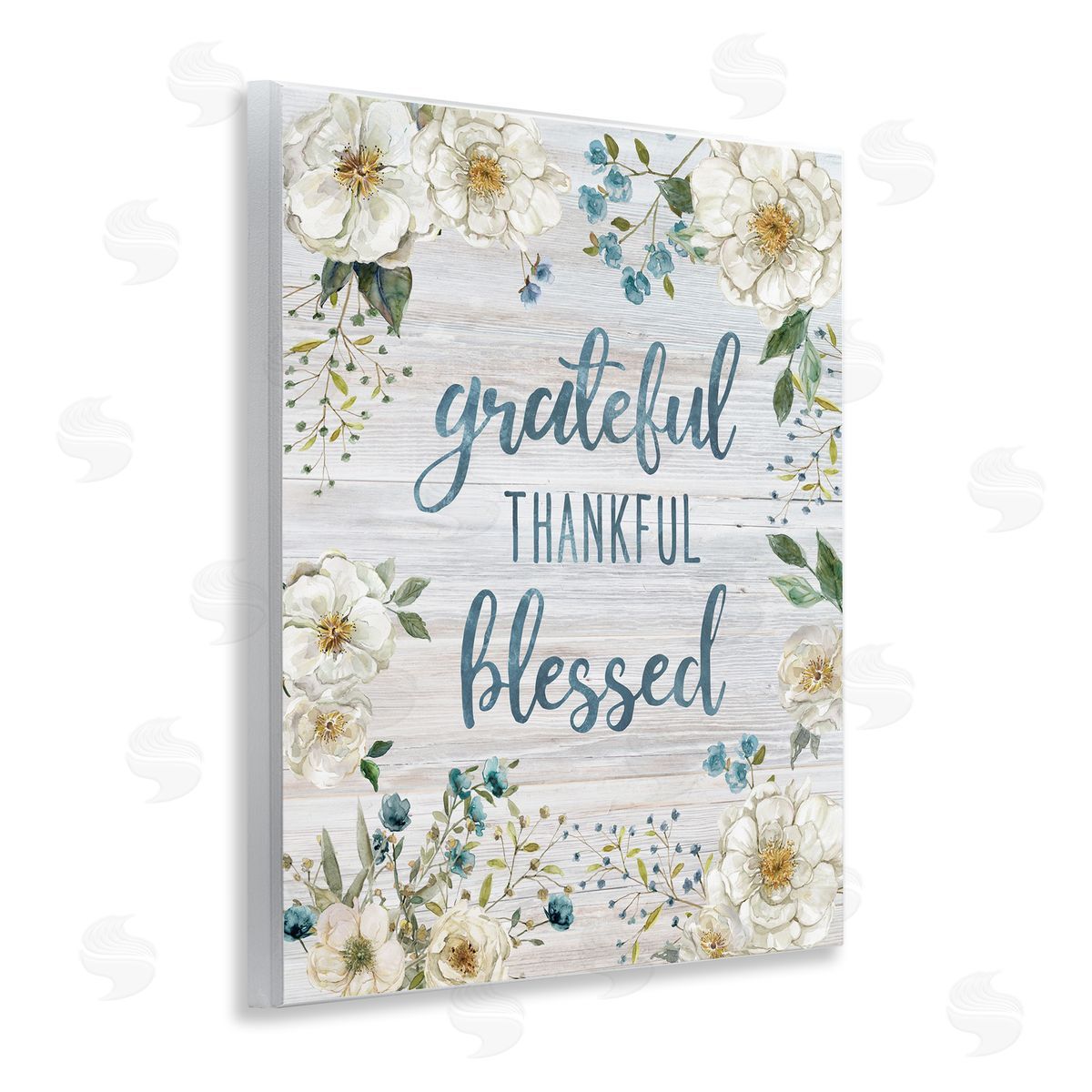 Carol Robinson Floral Gratitude Phrases Wooden Wall Plaque Art Print