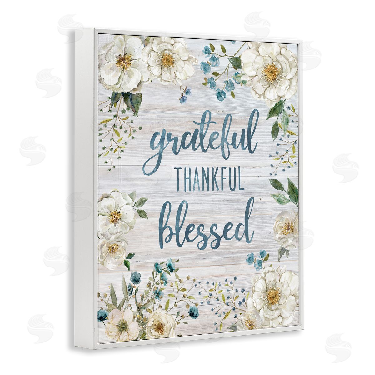 Carol Robinson Floral Gratitude Phrases White Framed Giclee Wall Art Print