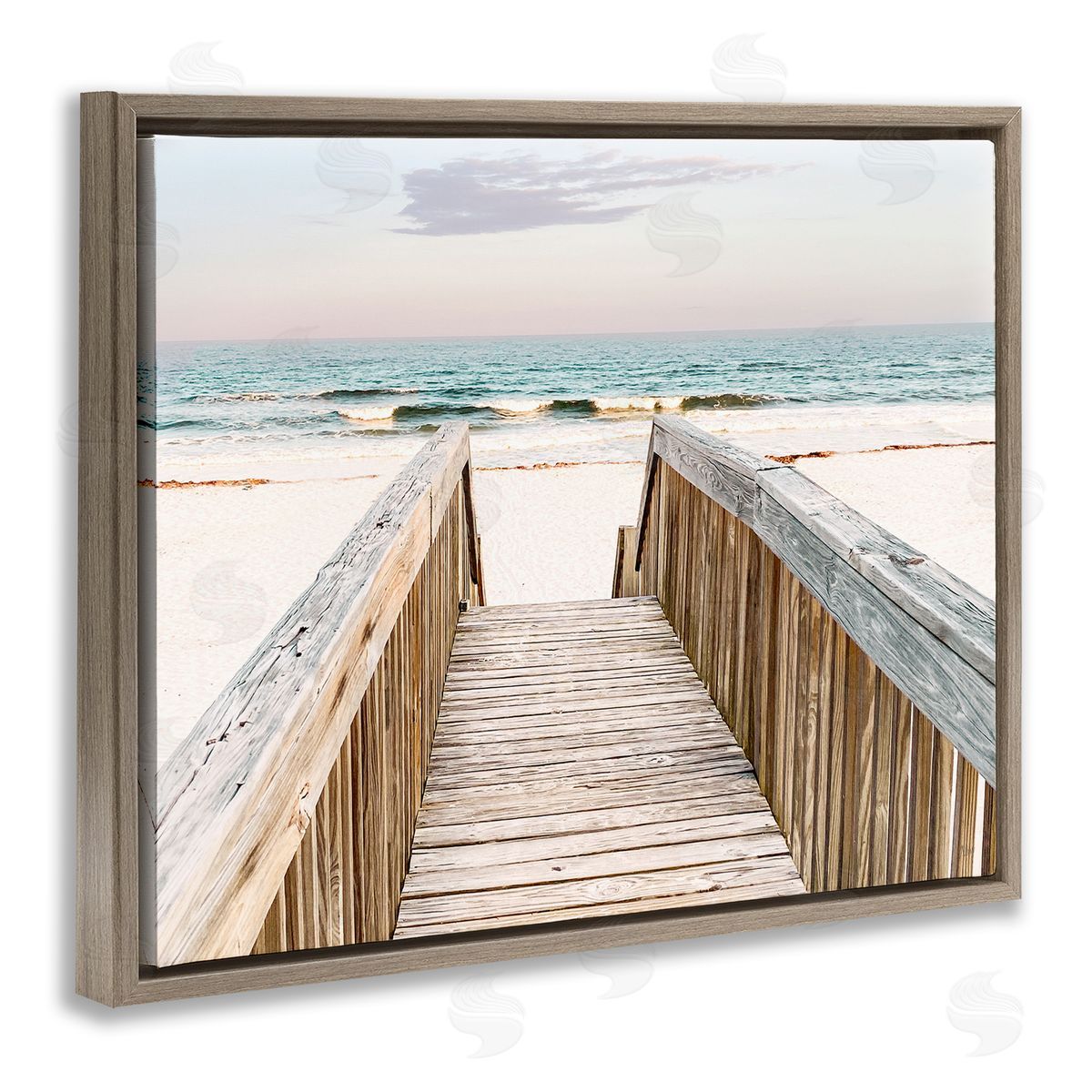 Nan Steps to Beach Shore Brown Floating Frame Canvas Wall Art Print