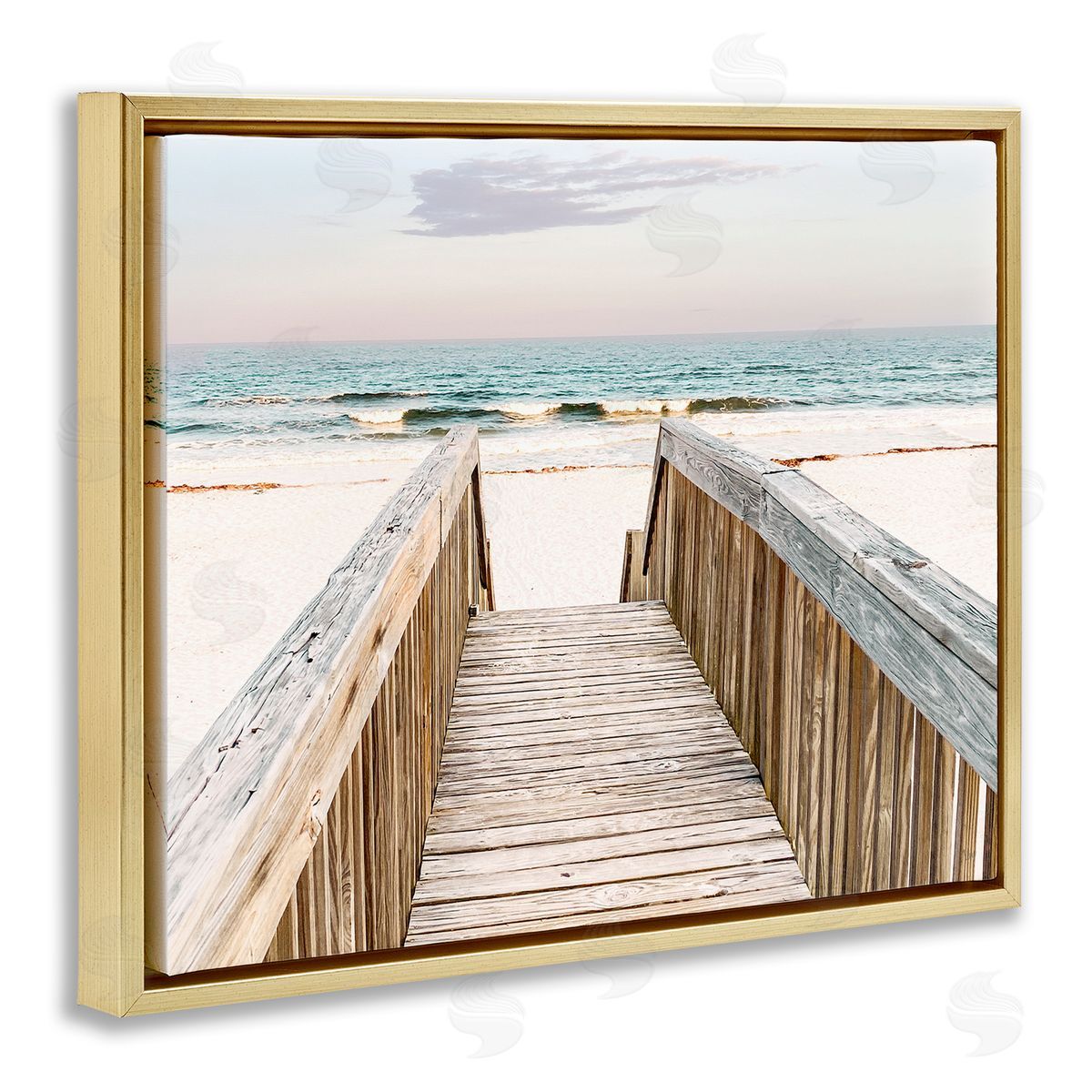 Nan Steps to Beach Shore Gold Floating Frame Canvas Wall Art Print