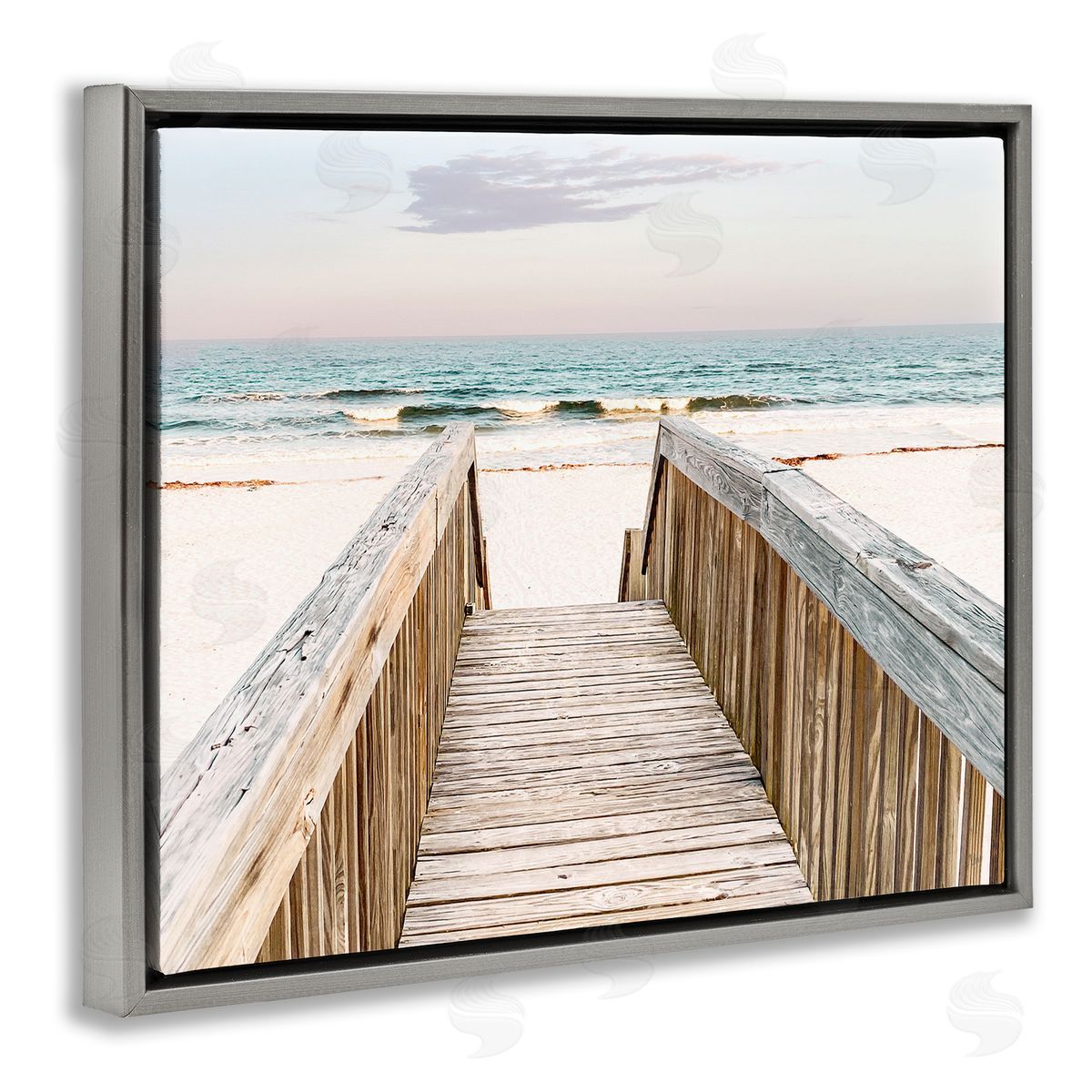 Nan Steps to Beach Shore Gray Floating Frame Canvas Wall Art Print