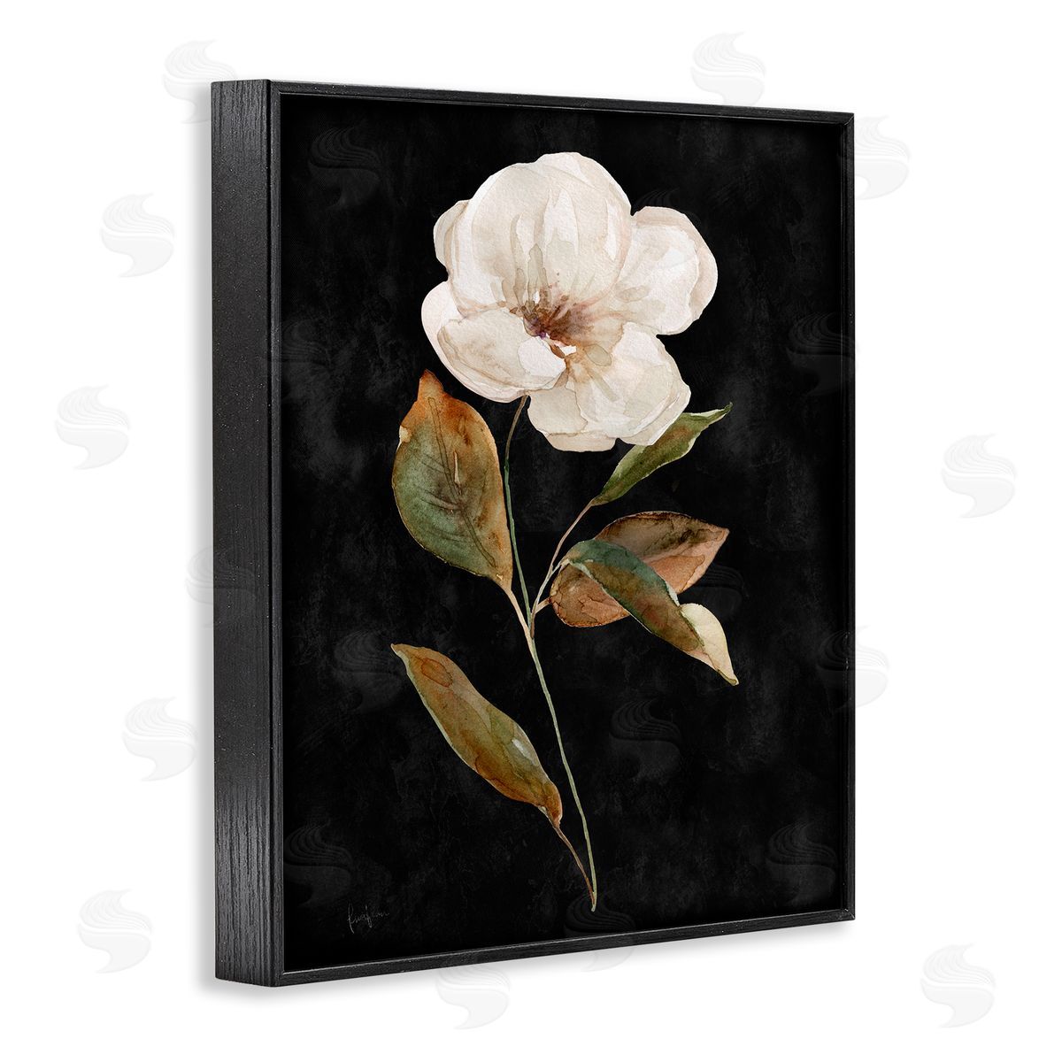 Livi Finn White Bloom on Black Black Framed Giclee Wall Art Print