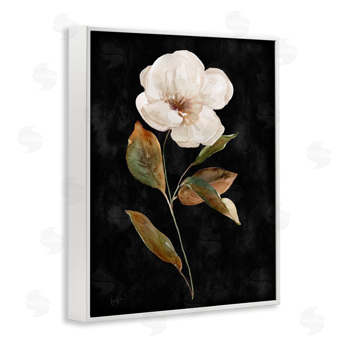 Livi Finn White Bloom on Black White Framed Giclee Wall Art Print