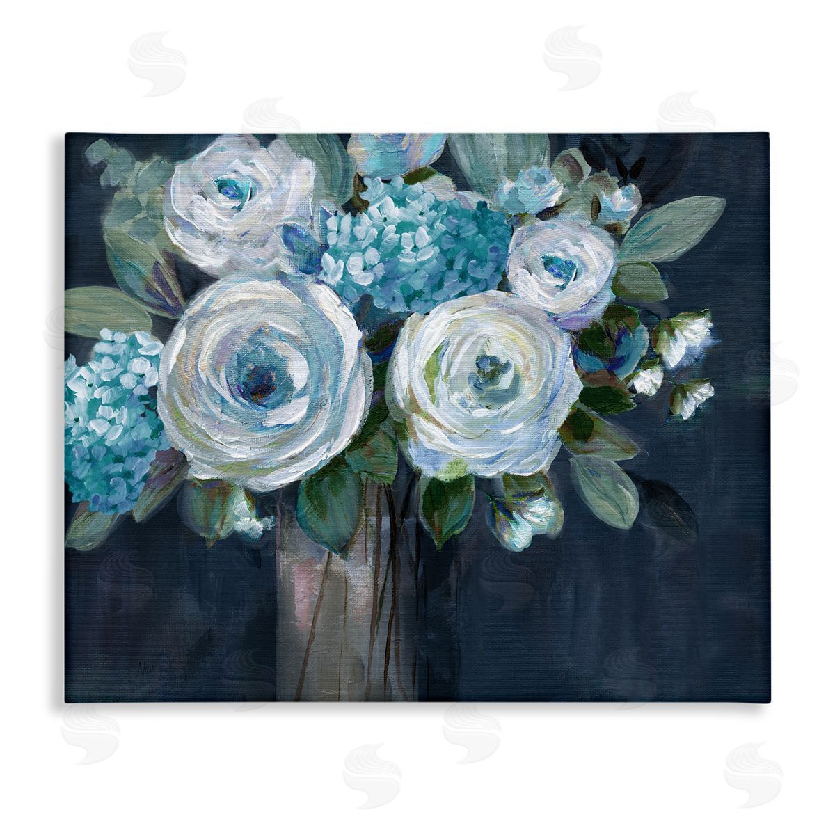 Nan Blue Mixed Bouquet Canvas Wall Art Print