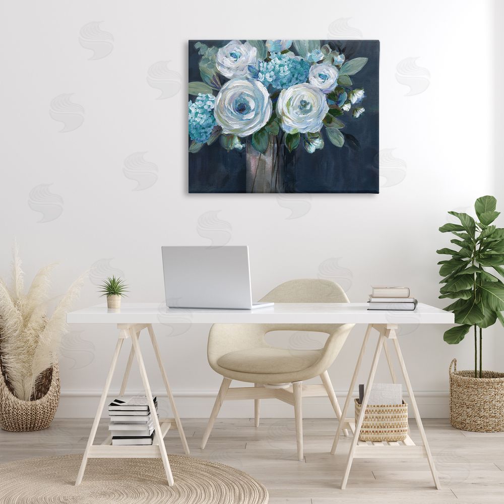 Nan Blue Mixed Bouquet Canvas Wall Art Print in Room