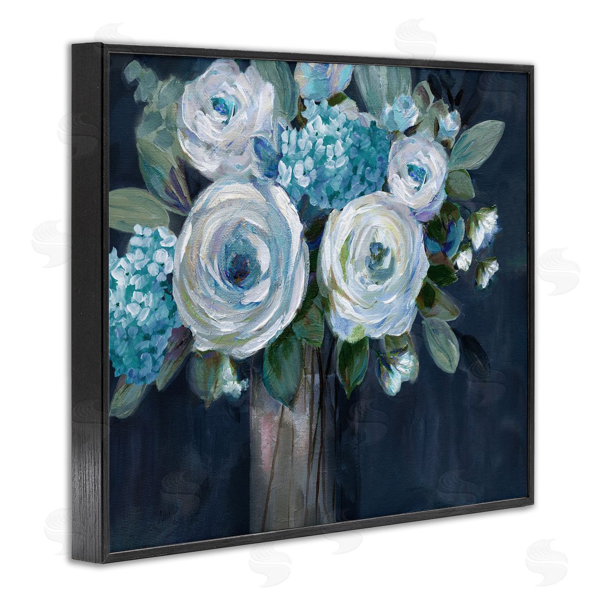 Nan Blue Mixed Bouquet Black Framed Giclee Wall Art Print