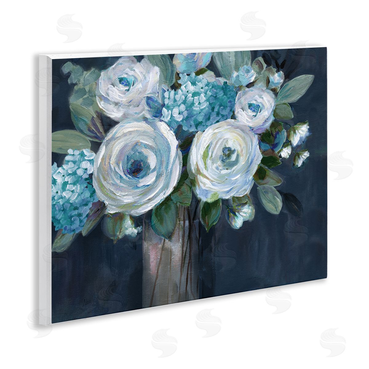 Nan Blue Mixed Bouquet Wooden Wall Plaque Art Print