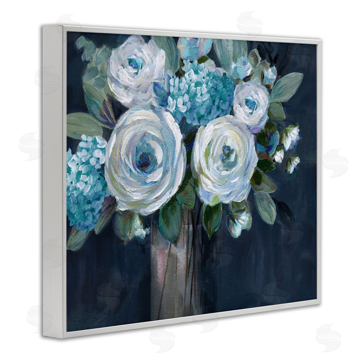 Nan Blue Mixed Bouquet White Framed Giclee Wall Art Print