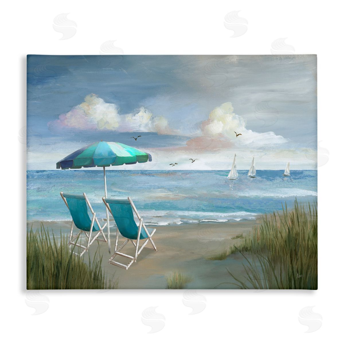 Nan Seagulls over Calm Beach Canvas Wall Art Print
