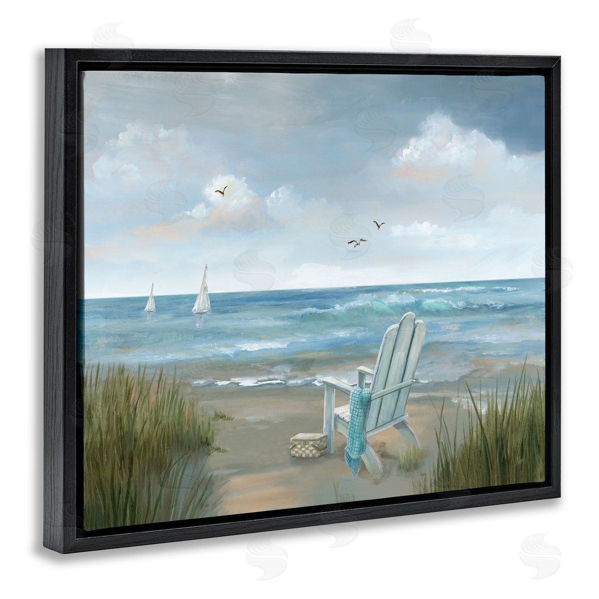 Nan Soothing Beach Scenery Black Floating Frame Canvas Wall Art Print