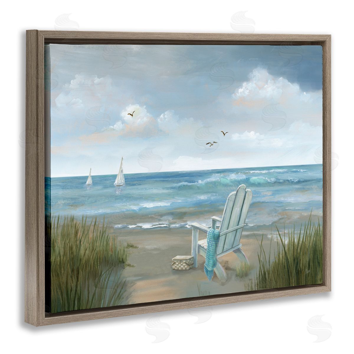 Nan Soothing Beach Scenery Brown Floating Frame Canvas Wall Art Print