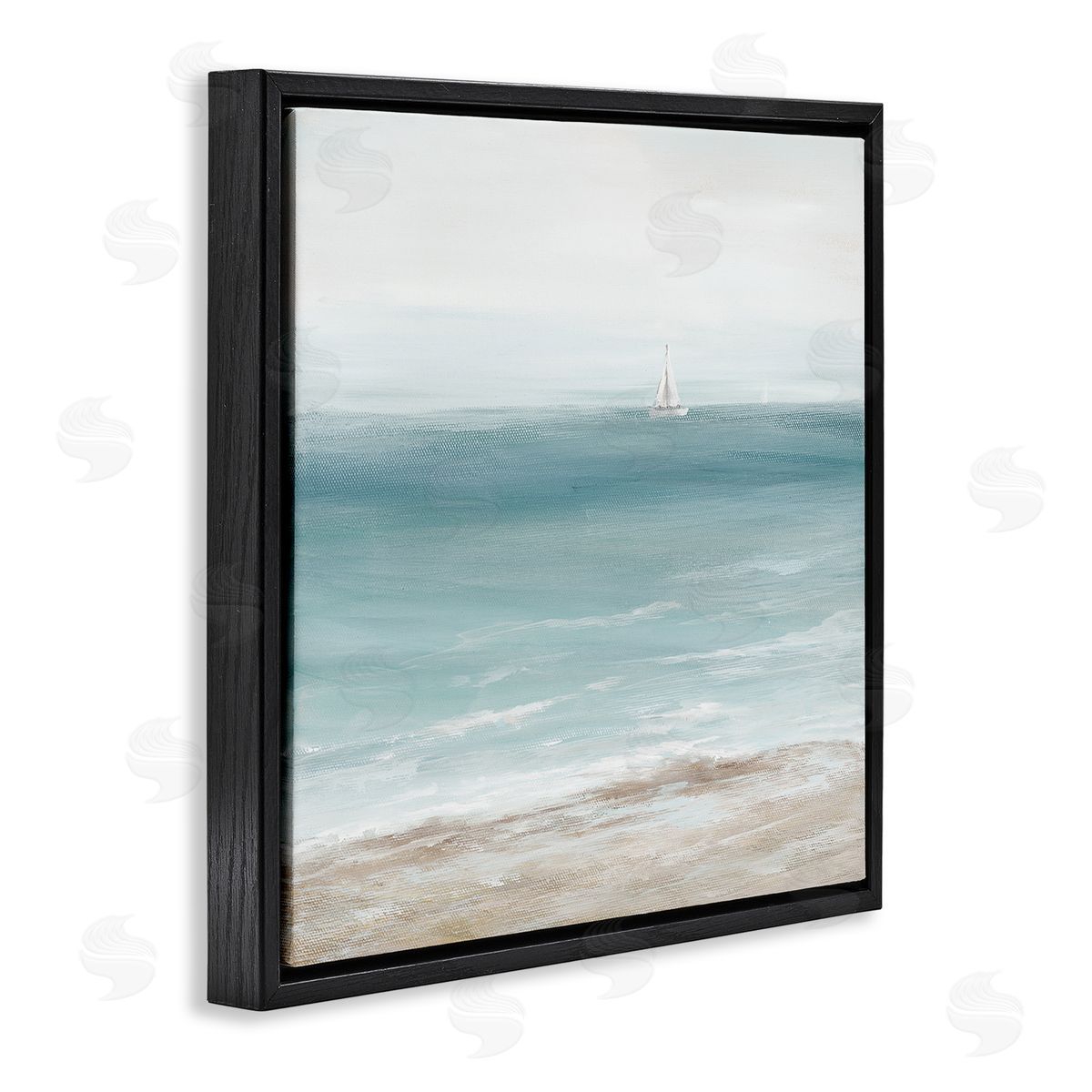 Nan Distant White Sailboat Black Floating Frame Canvas Wall Art Print