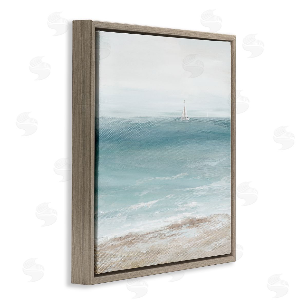 Nan Distant White Sailboat Brown Floating Frame Canvas Wall Art Print