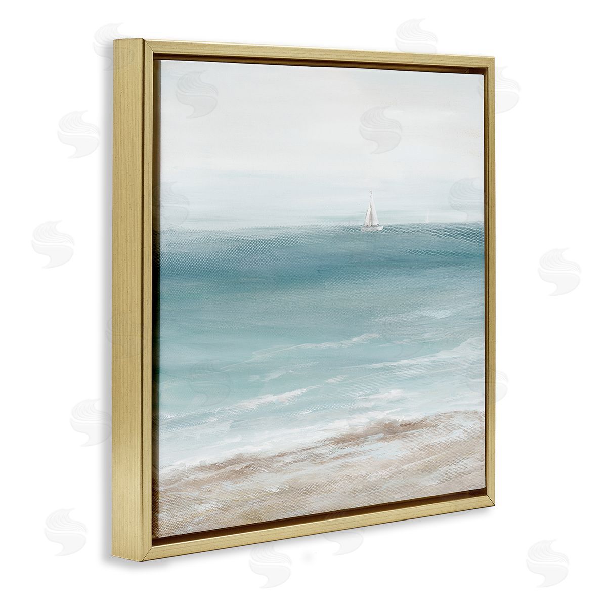Nan Distant White Sailboat Gold Floating Frame Canvas Wall Art Print
