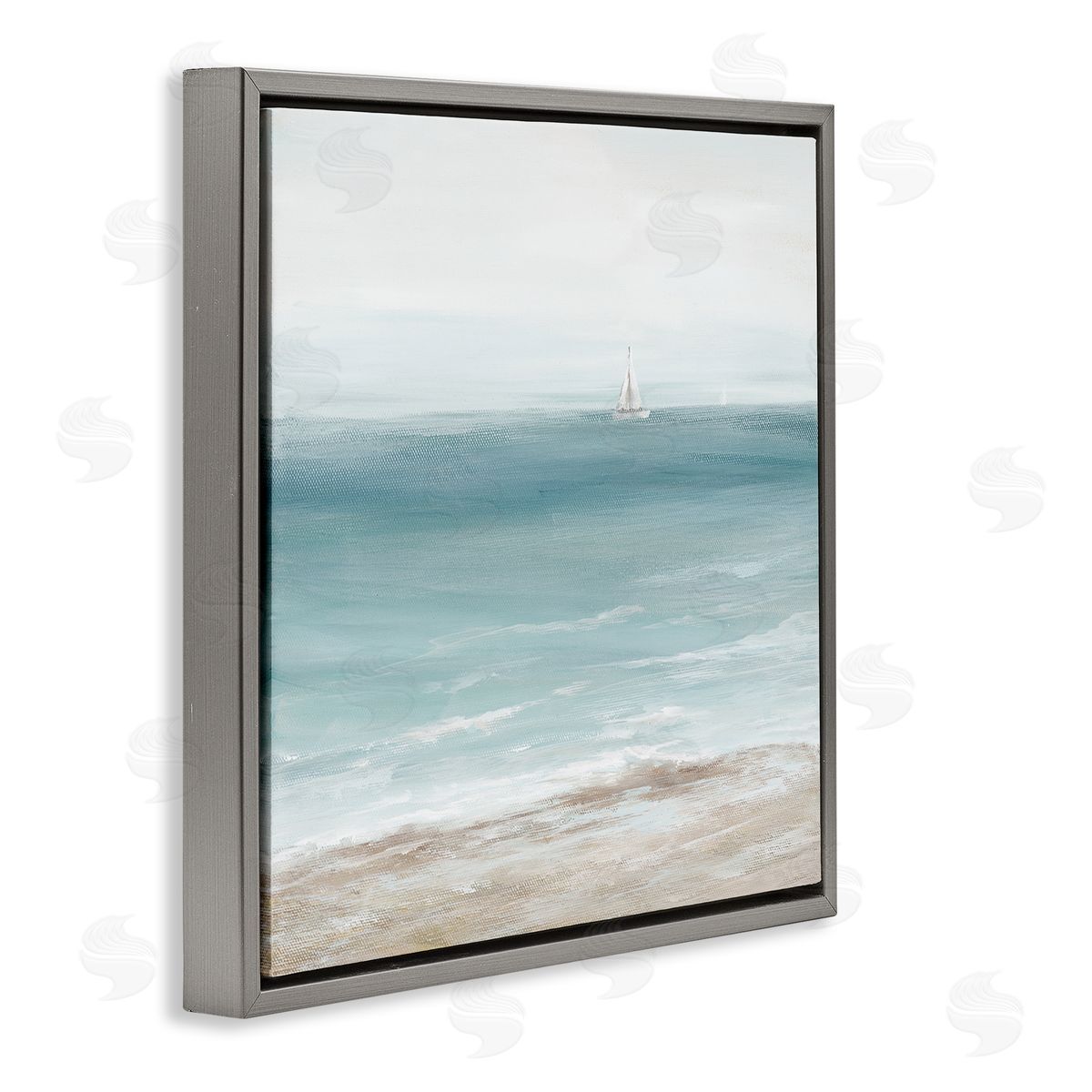 Nan Distant White Sailboat Gray Floating Frame Canvas Wall Art Print