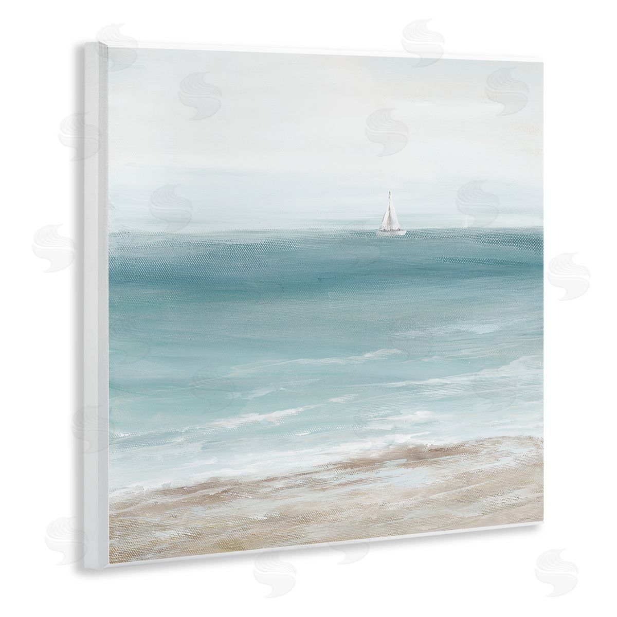 Nan Distant White Sailboat Wooden Wall Plaque Art Print