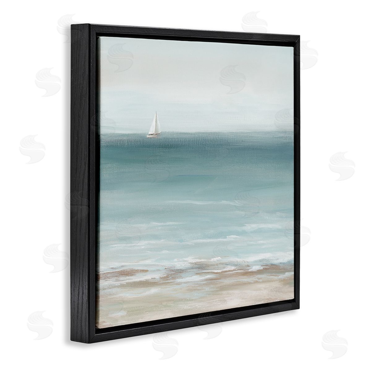 Nan Faraway Boat on Ocean Black Floating Frame Canvas Wall Art Print