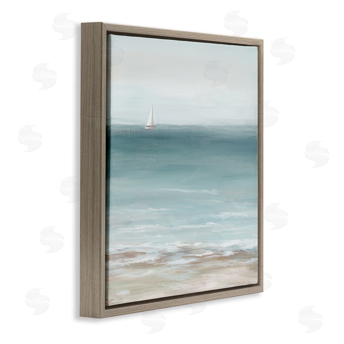 Nan Faraway Boat on Ocean Brown Floating Frame Canvas Wall Art Print