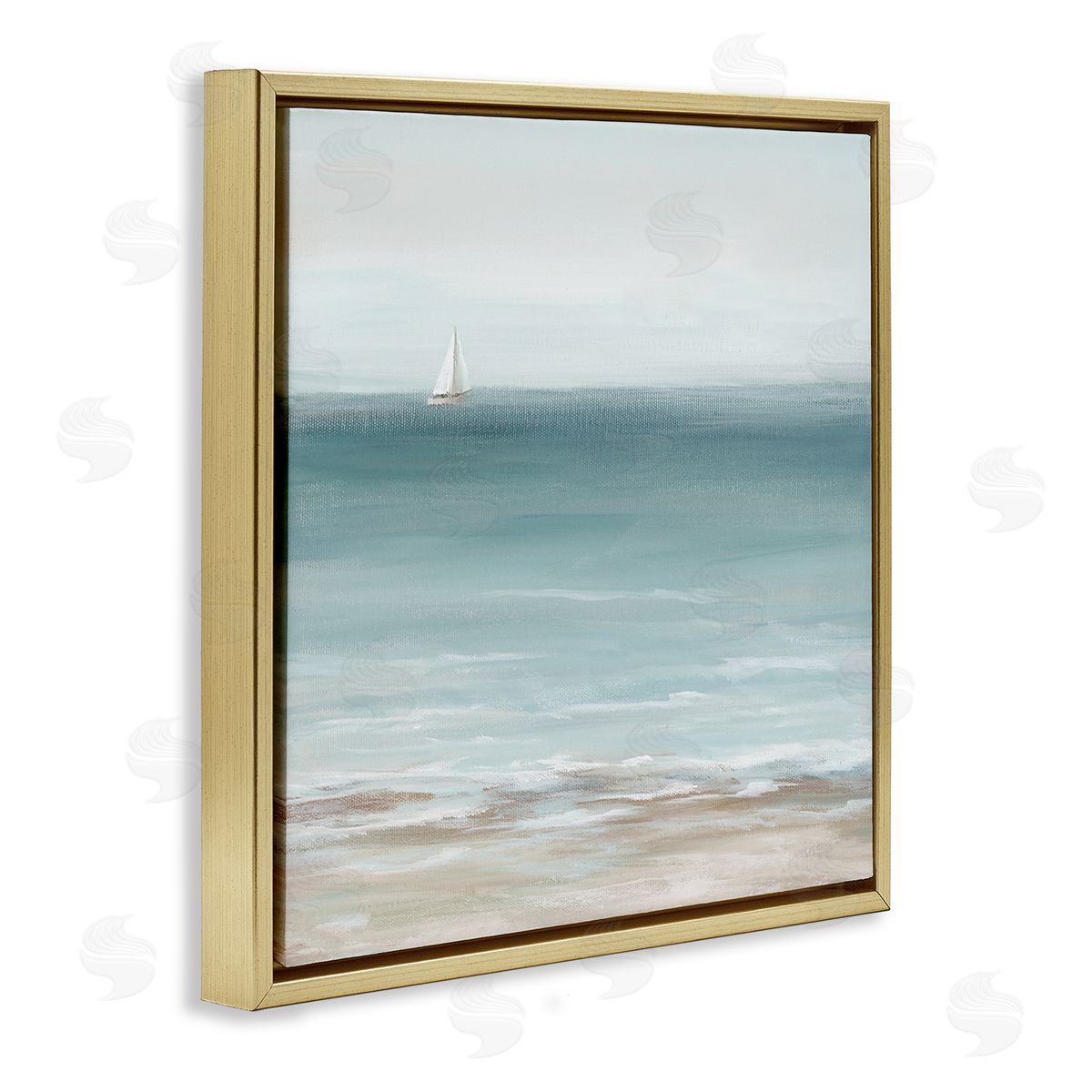 Nan Faraway Boat on Ocean Gold Floating Frame Canvas Wall Art Print