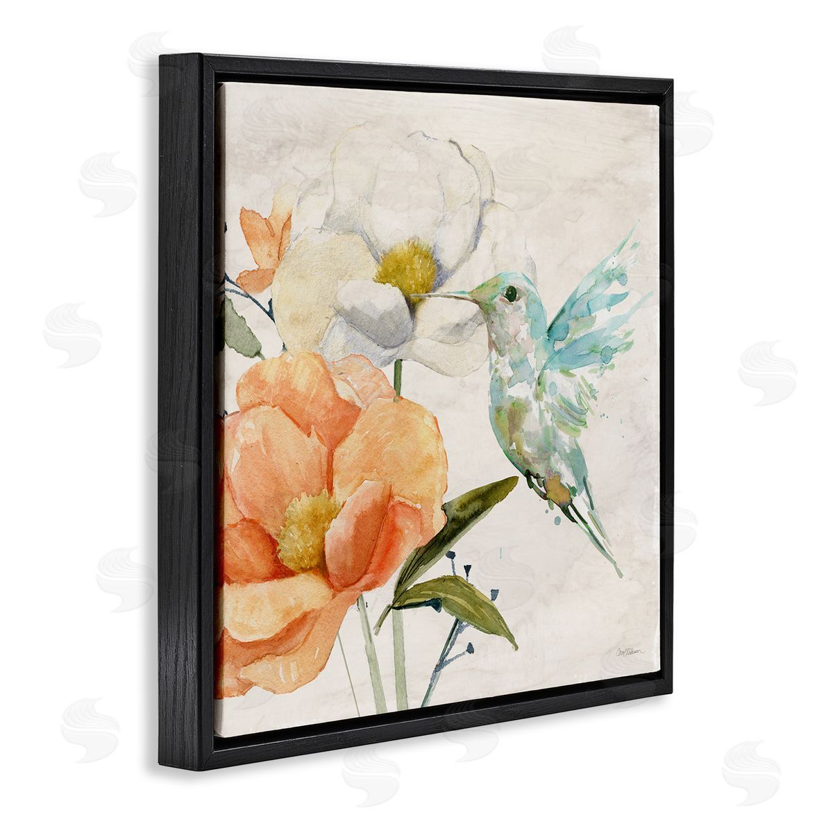 Carol Robinson Hummingbird & Flower Nectar Black Floating Frame Canvas Wall Art Print