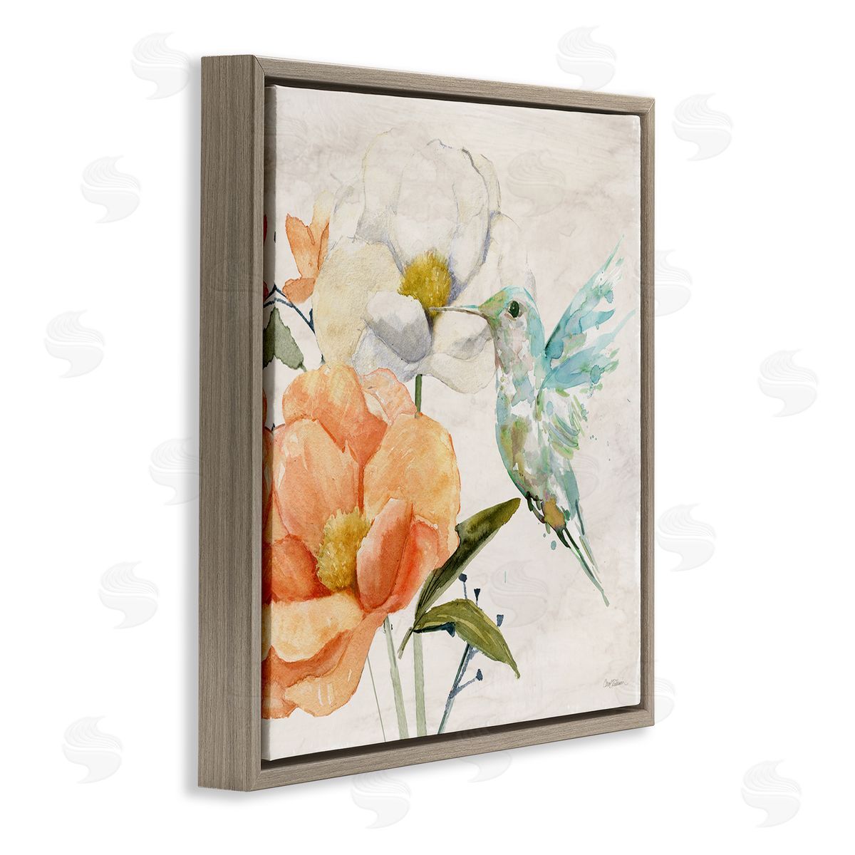 Carol Robinson Hummingbird & Flower Nectar Brown Floating Frame Canvas Wall Art Print
