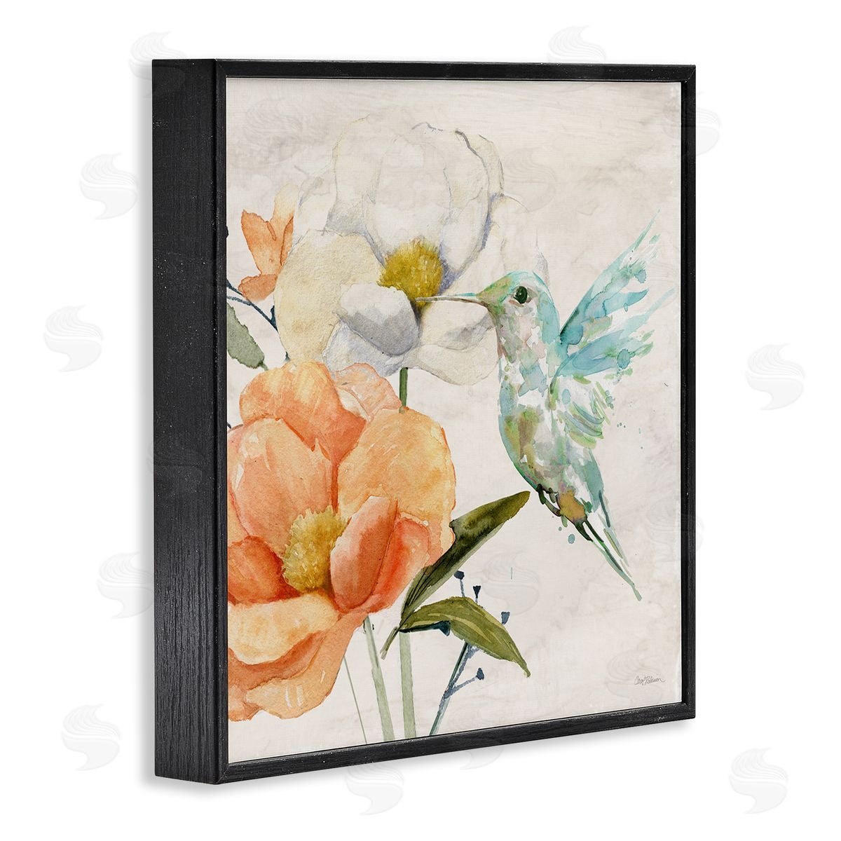 Carol Robinson Hummingbird & Flower Nectar Black Framed Giclee Wall Art Print