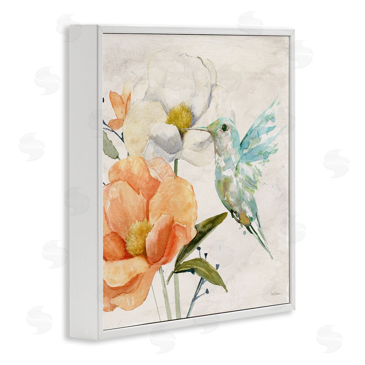 Carol Robinson Hummingbird & Flower Nectar White Framed Giclee Wall Art Print