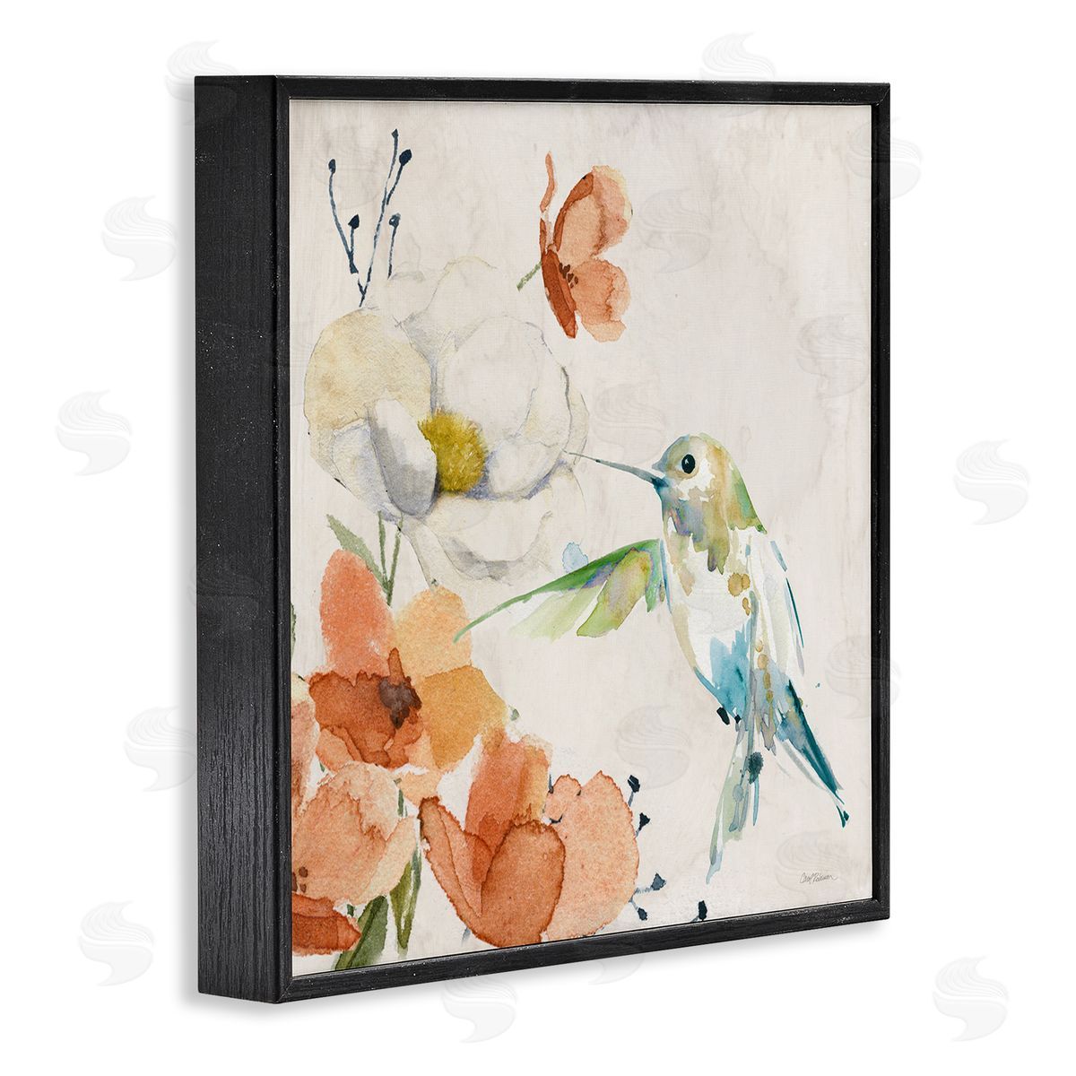 Carol Robinson Cottage Flowers & Bird Black Framed Giclee Wall Art Print