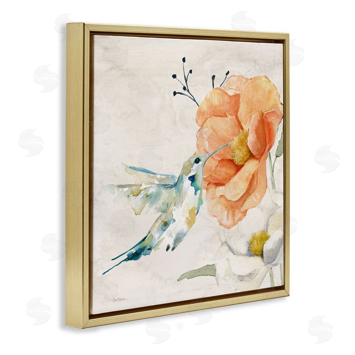 Carol Robinson Blossom & Hummingbird Gold Floating Frame Canvas Wall Art Print