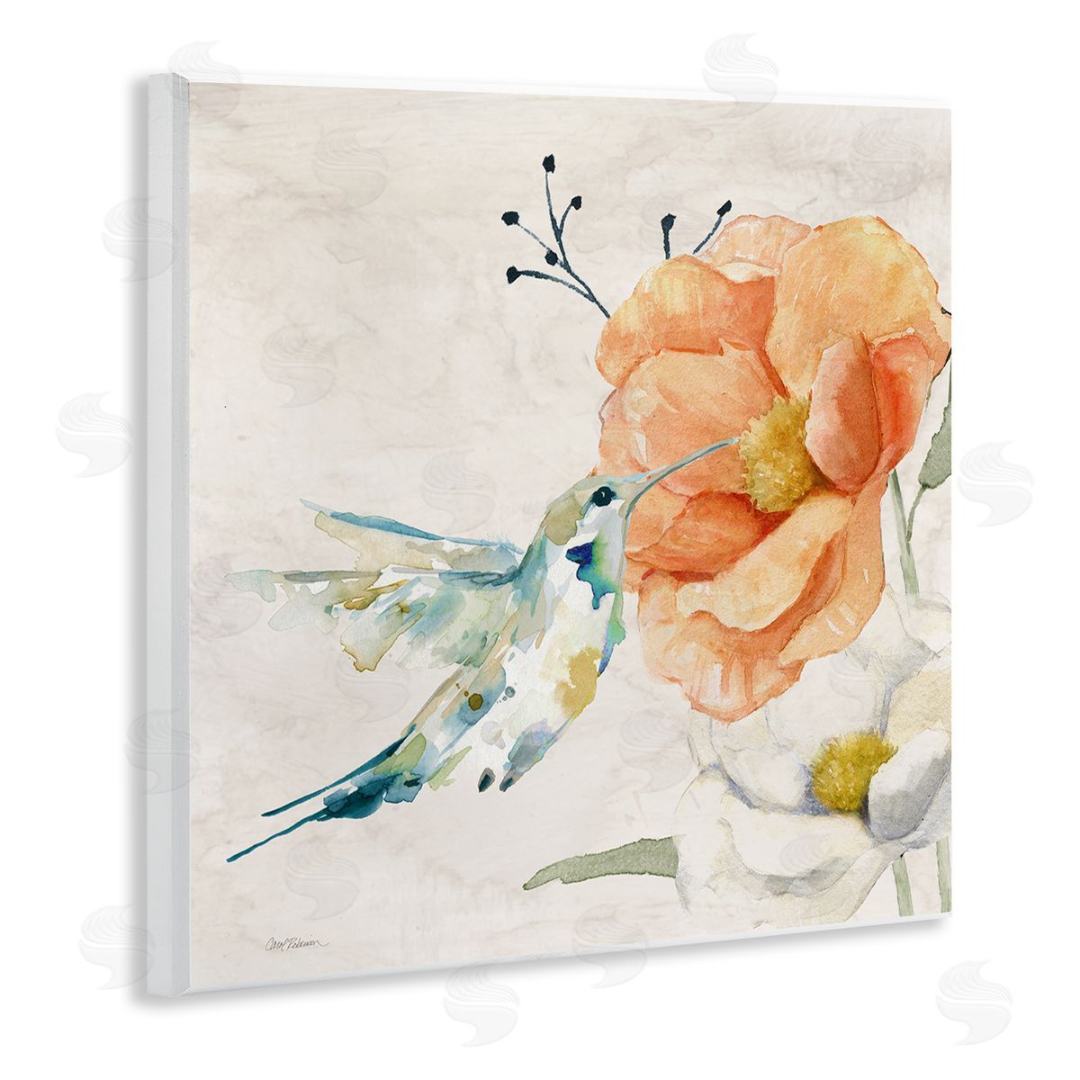 Carol Robinson Blossom & Hummingbird Wooden Wall Plaque Art Print