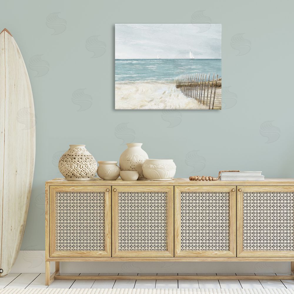 Ruane Manning Beach Footprints & Fence Canvas Wall Art Print in Room