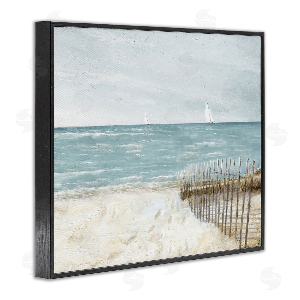 Ruane Manning Beach Footprints & Fence Black Framed Giclee Wall Art Print