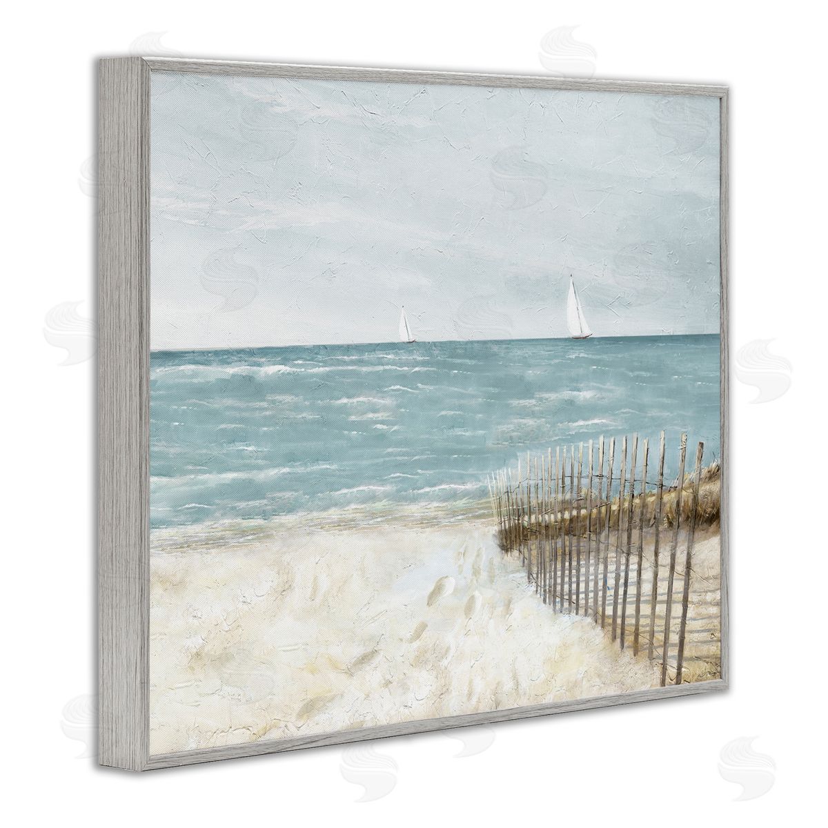 Ruane Manning Beach Footprints & Fence Gray Framed Giclee Wall Art Print