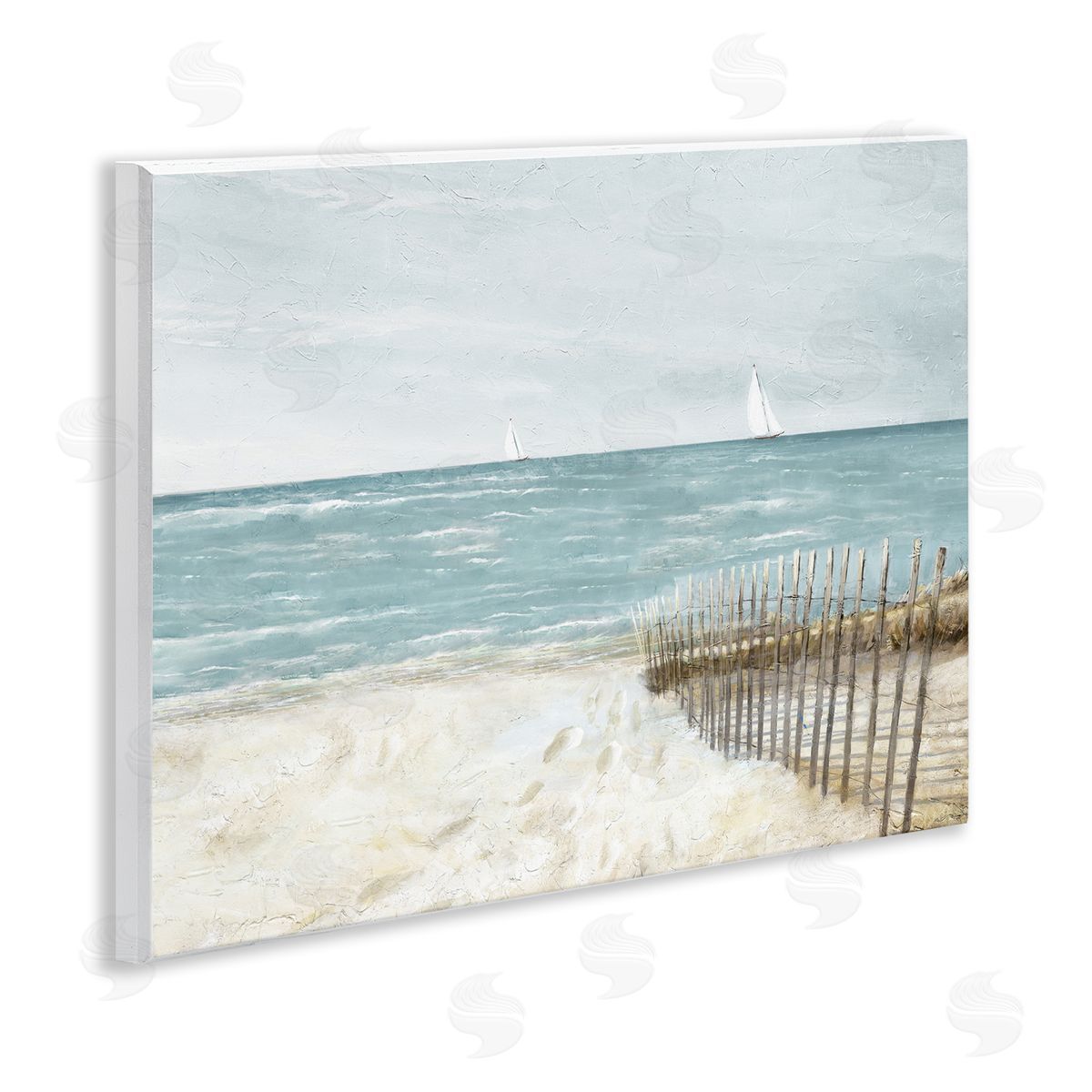 Ruane Manning Beach Footprints & Fence Wooden Wall Plaque Art Print