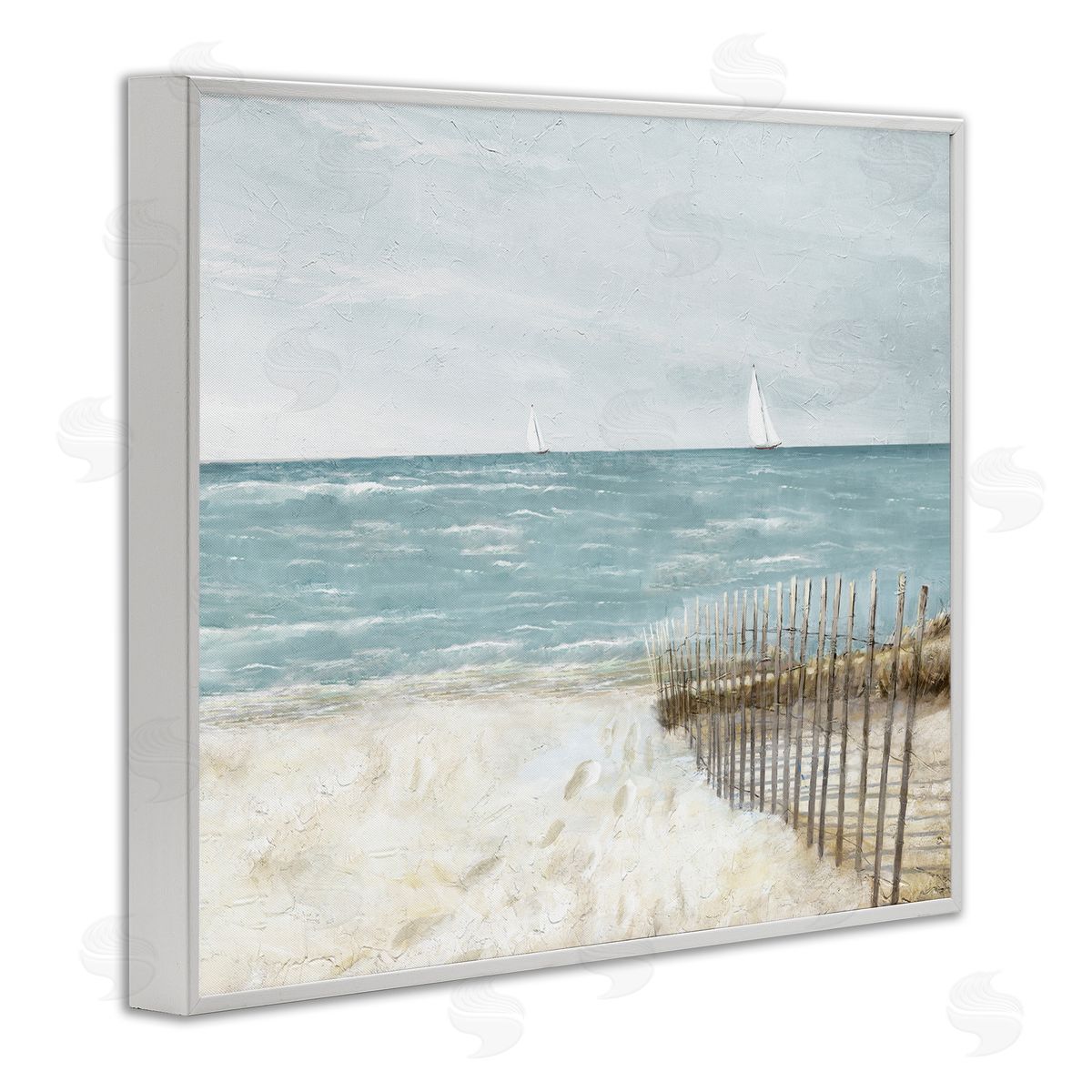 Ruane Manning Beach Footprints & Fence White Framed Giclee Wall Art Print