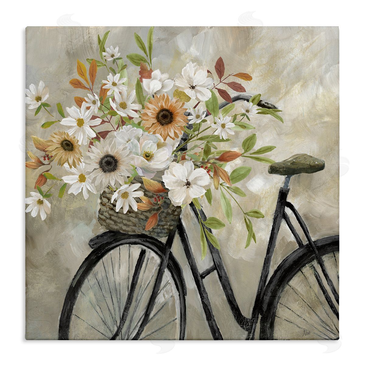 Nan Country Floral Bicycle Canvas Wall Art Print
