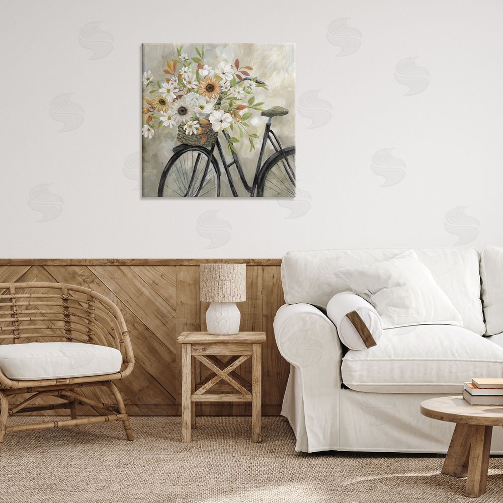 Nan Country Floral Bicycle Canvas Wall Art Print in Room