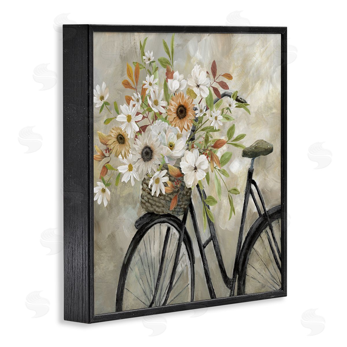 Nan Country Floral Bicycle Black Framed Giclee Wall Art Print