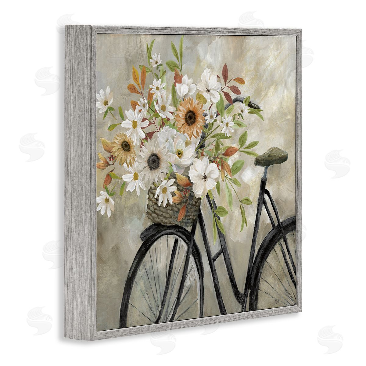 Nan Country Floral Bicycle Gray Framed Giclee Wall Art Print