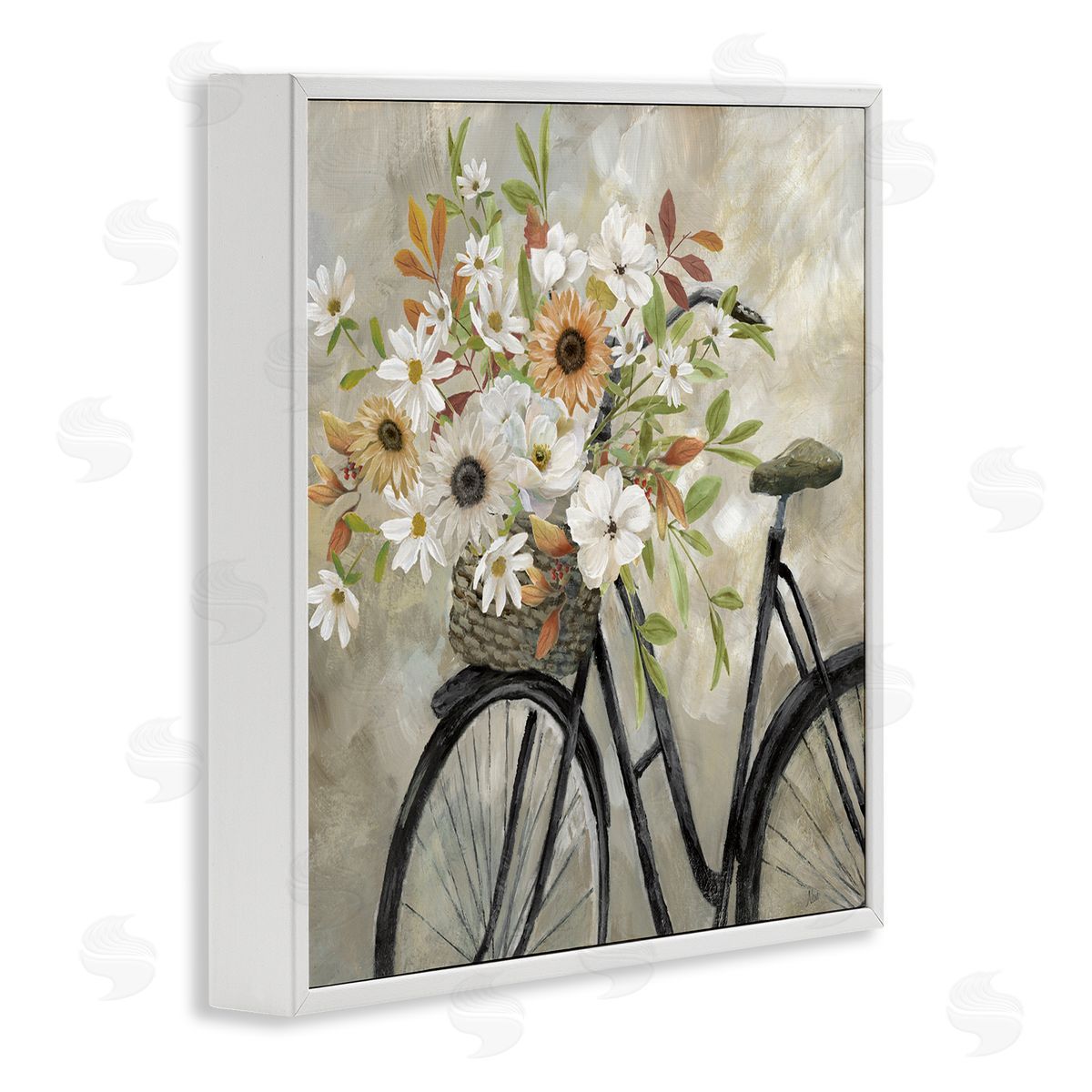 Nan Country Floral Bicycle White Framed Giclee Wall Art Print