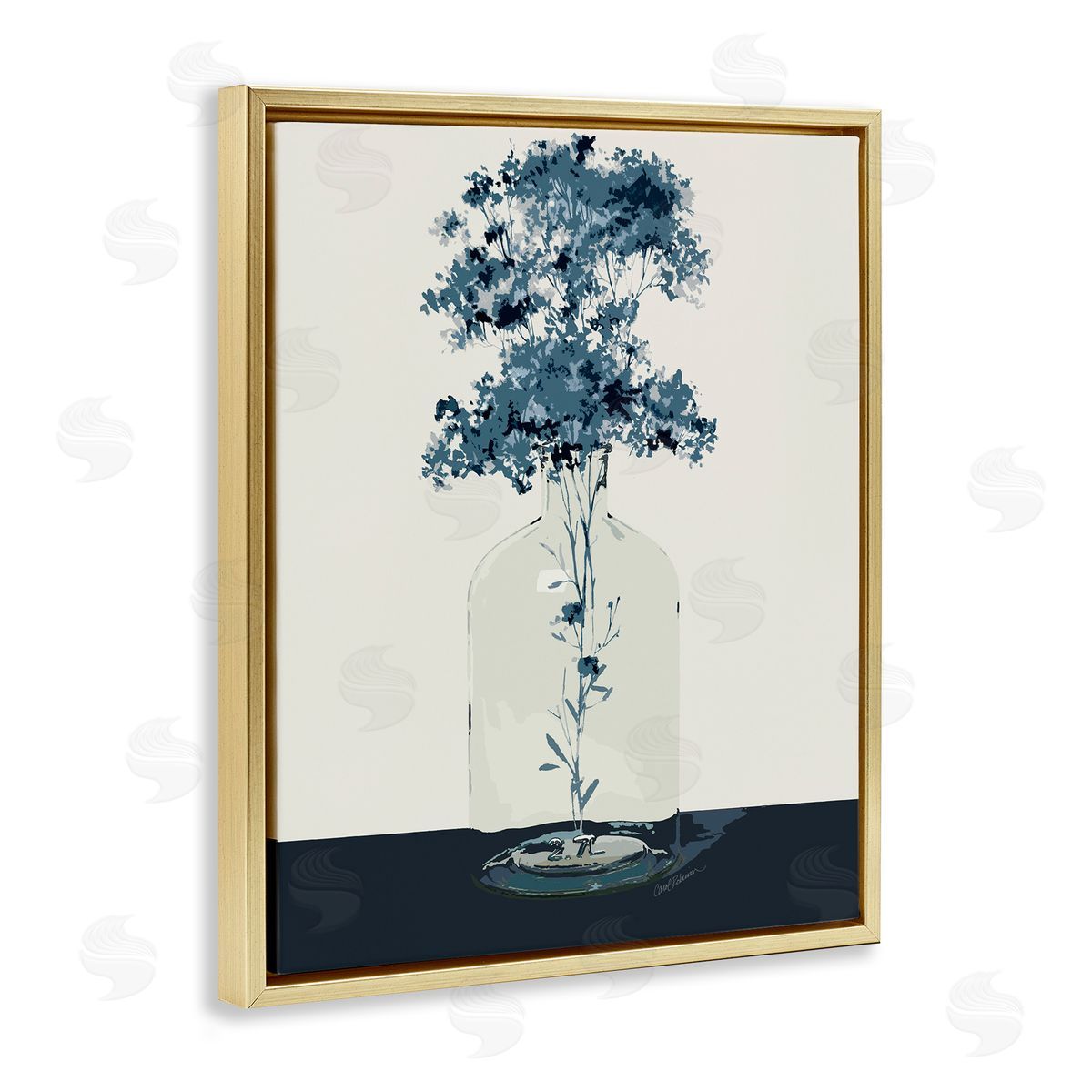 Carol Robinson Blue Nature Sprigs Gold Floating Frame Canvas Wall Art Print
